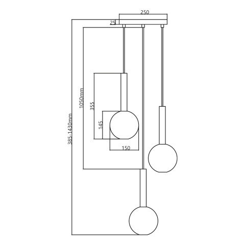 Lampa wisząca NIKO - zwis 3xG9 czarna 35 cm Milagro