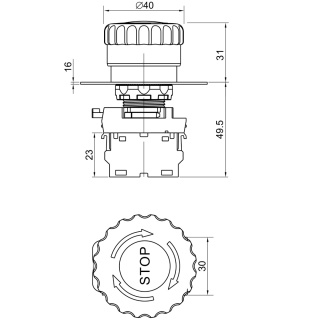 Przycisk awaryjny, z blokadą, czerwony 1×NC, 5A/230V 40mm, IP65