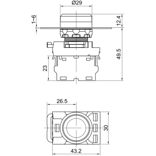 Przycisk z podświetleniem, czerwony 1xNC, 5A/230V IP65, LED