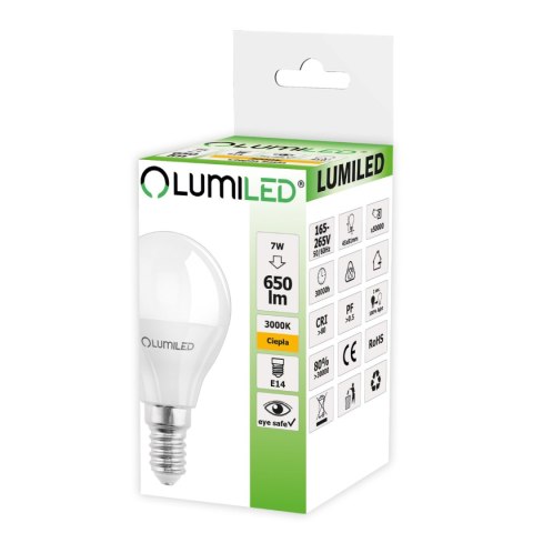 Żarówka LED E14 P45 7W = 60W 650lm 3000K Ciepła 180° LUMILED