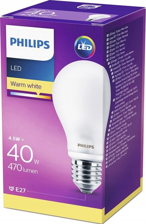 Żarówka LED E27 A60 4,5W = 40W 470lm 2700K Ciepła 300° PHILIPS