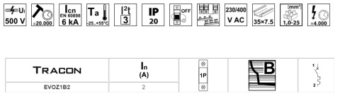 Wyłącznik nadprądowy B 2A 1P TRACON