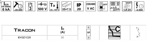 Wyłącznik nadprądowy C 20A 1P TRACON