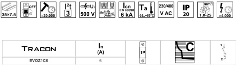 Wyłącznik nadprądowy C 6A 1P TRACON