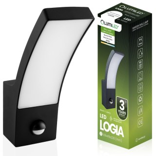 Lampa Elewacyjna LED Zewnętrzna Ścienna Czarna Kinkiet Ogrodowy 10W 4000K IP44 Czujnik Ruchu LOGIA