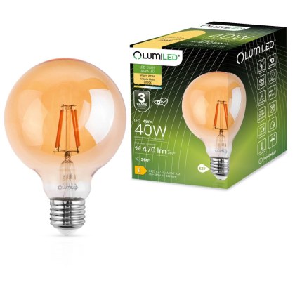 Żarówka Dekoracyjna Kula LED E27 G125 4W = 40W 470lm 2000K Ciepła Filament