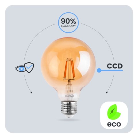 Żarówka Dekoracyjna Kula LED E27 G125 7W = 60W 806lm 2000K Ciepła Filament
