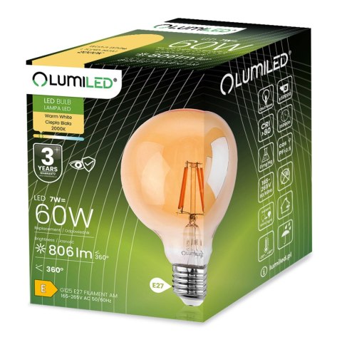 Żarówka Dekoracyjna Kula LED E27 G125 7W = 60W 806lm 2000K Ciepła Filament