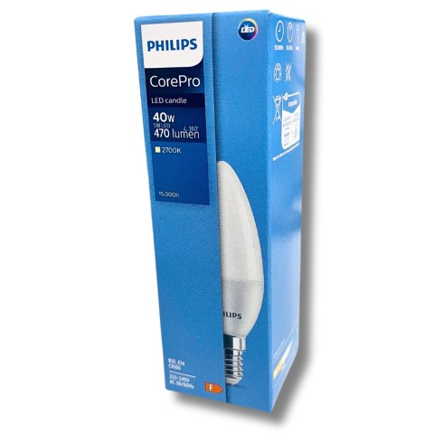 Żarówka LED E14 5W = 40W 470lm 2700K Ciepła PHILIPS Świeczka