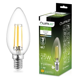 Żarówka LED E14 B35 2W = 25W 249lm 4000K Neutralna 360° Filament