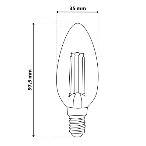 Żarówka LED E14 B35 2W = 25W 249lm 4000K Neutralna 360° Filament