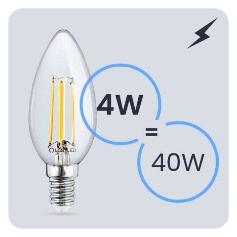 Żarówka LED E14 B35 4W = 40W 470lm 3000K Ciepła 360° Filament Świeczka