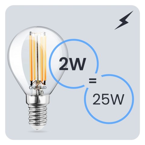 Żarówka LED E14 P40 2W = 25W 249lm 3000K Ciepła 360° Filament