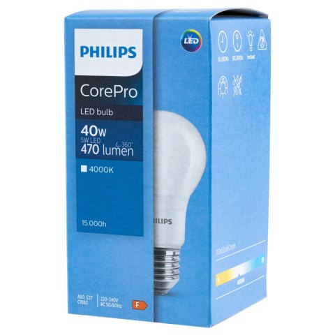 Żarówka LED E27 A60 4,9W = 40W 470lm 4000K Neutralna 200° PHILIPS