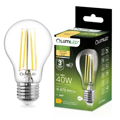 Żarówka LED E27 A60 4W = 40W 470lm 3000K Ciepła 360° Filament