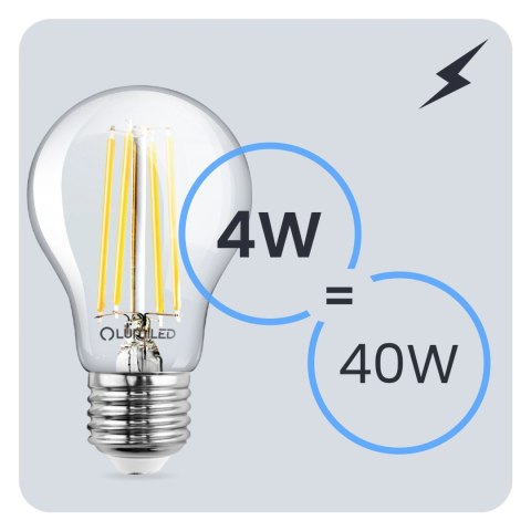Żarówka LED E27 A60 4W = 40W 470lm 3000K Ciepła 360° Filament