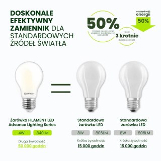 Żarówka LED E27 A60 4W = 60W 840lm 4000K Neutralna Szklana Filament ALS