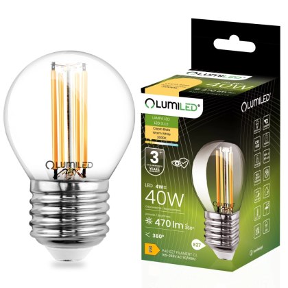 Żarówka LED E27 P40 Filament 4W = 40W 470lm 3000K Ciepła 360° Kulka
