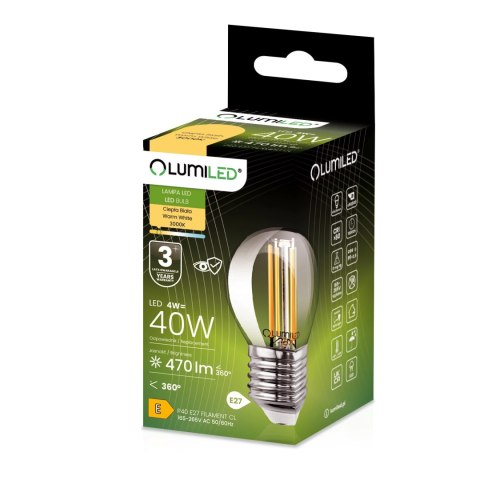 Żarówka LED E27 P40 Filament 4W = 40W 470lm 3000K Ciepła 360° Kulka