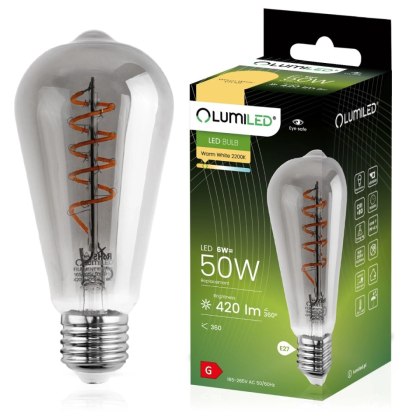 Żarówka LED EDISON E27 ST64 6W = 50W 420lm 2200K Ciepła 360° Filament
