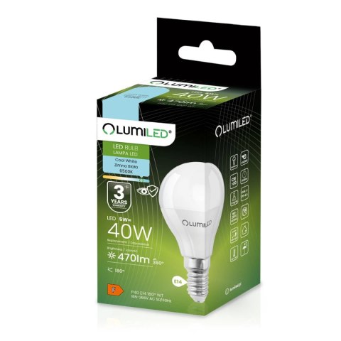 Żarówka LED Kulka E14 P40 5W = 40W 470lm 6500K Zimna 180°