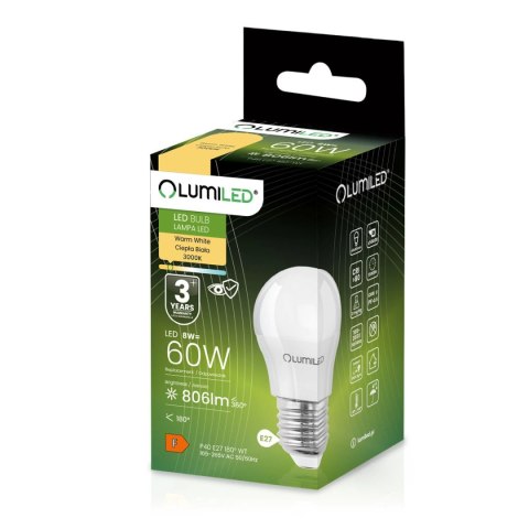 Żarówka LED Kulka E27 P40 8W = 60W 806lm 3000K Ciepła 180° Żarówka LED Kulka E27 P40 8W = 60W 806lm 3000K Ciepła 180°