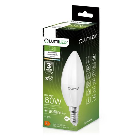 Żarówka LED Świeczka B35 E14 8W = 60W 806lm 4000K Neutralna 180°