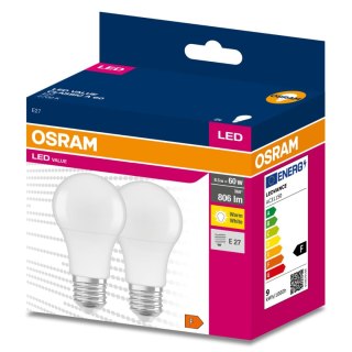 2PAK Żarówka LED E27 A60 8,5W = 60W 806lm 2700K Ciepła 200° OSRAM VALUE
