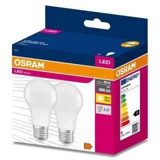 2PAK Żarówka LED E27 A60 8,5W = 60W 806lm 3000K Ciepła 200° OSRAM VALUE
