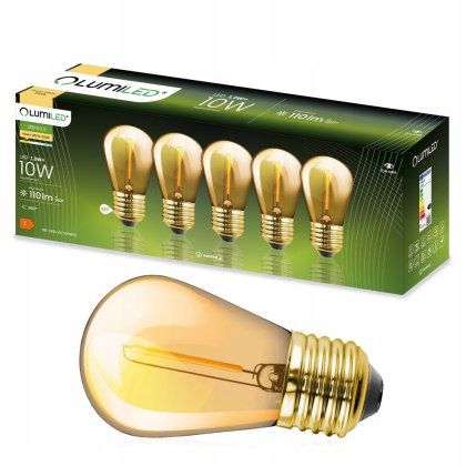5-PAK Żarówka LED E27 ST14 1,3W = 10W 2200K Ciepła 110lm Filament do Girlandy LUMILED