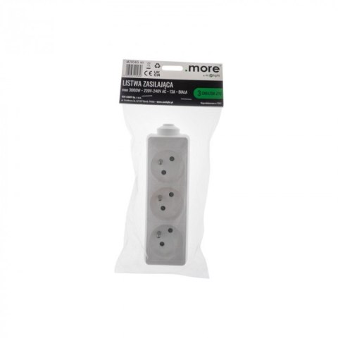 Gniazdo przenośne 3gn z uziemieniem Biała 13A 3000W Listwa zasilająca