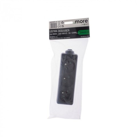 Gniazdo przenośne 3gn z uziemieniem Czarna 13A 3000W Listwa zasilająca