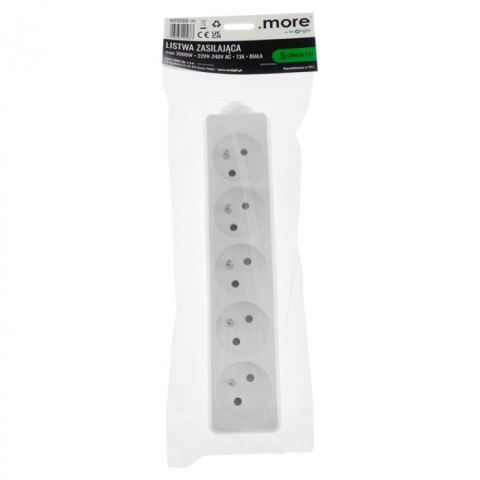 Gniazdo przenośne 5gn z uziemieniem Biała 13A 3000W Listwa zasilająca