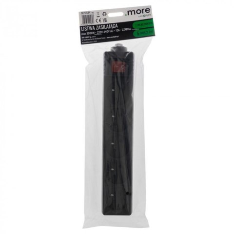 Gniazdo przenośne 5gn z uziemieniem Włącznik Czarna 13A 3000W Listwa