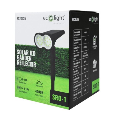 Lampa solarna LED wbijana Reflektor Neutralna 4000K Czujnik Zmierzchu