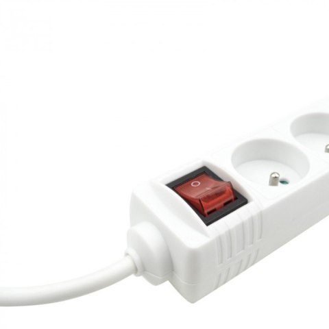 Przedłużacz 3m sieciowy z uziemieniem 3x1,5mm 5 Gniazd włącznik 16A Biały