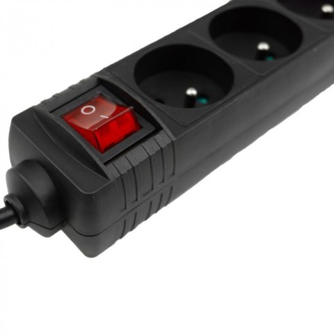 Przedłużacz 3m sieciowy z uziemieniem 3x1,5mm 5 Gniazd włącznik 16A Czarny