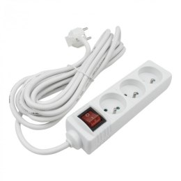 Przedłużacz 5m sieciowy z uziemieniem 3x1,5mm 3 Gniazd włącznik 16A Biały