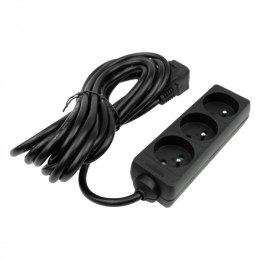 Przedłużacz 5m sieciowy z uziemieniem 3x1,5mm 3 Gniazda 16A Czarny