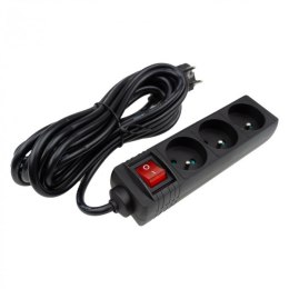 Przedłużacz 5m sieciowy z uziemieniem 3x1,5mm 3 Gniazda włącznik 16A Czarny