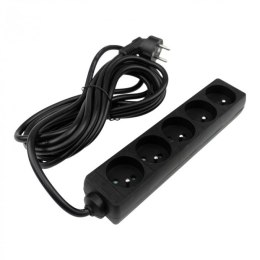 Przedłużacz 5m sieciowy z uziemieniem 3x1,5mm 5 Gniazd 16A Czarny