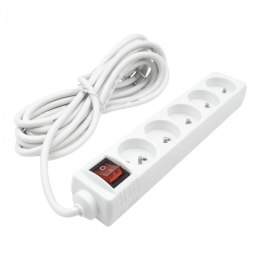 Przedłużacz 5m sieciowy z uziemieniem 3x1,5mm 5 Gniazd włącznik 16A Biały