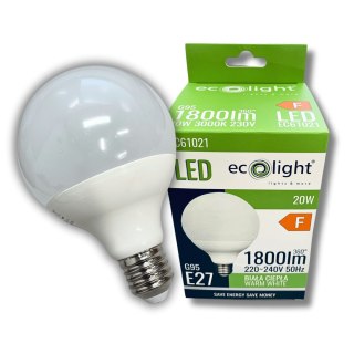 ŻARÓWKA LED E27 20W 3000K BARWA CIEPŁA 1800lm MOCNA G95