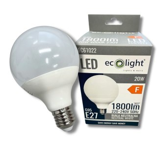 ŻARÓWKA LED E27 20W 4000K Barwa Neutralna 1800lm MOCNA G95