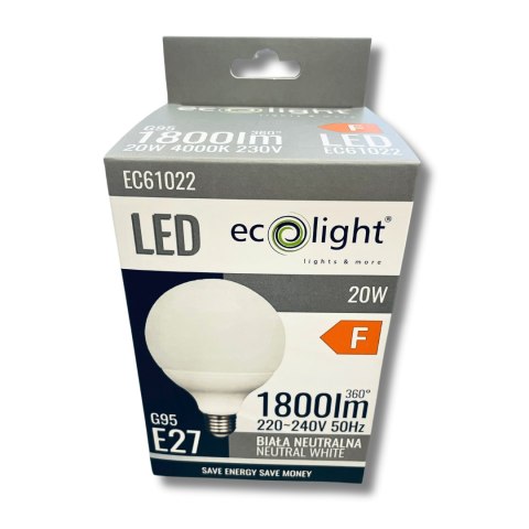 ŻARÓWKA LED E27 20W 4000K Barwa Neutralna 1800lm MOCNA G95