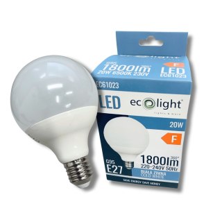 ŻARÓWKA LED E27 20W 6500K Barwa Zimna 1800lm MOCNA G95 Kula