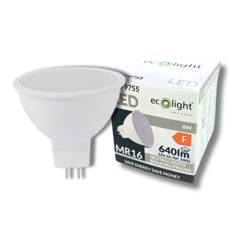 ŻARÓWKA LED MR16 8W 12V AC/DC 4000K 640lm Barwa NEUTRALNA