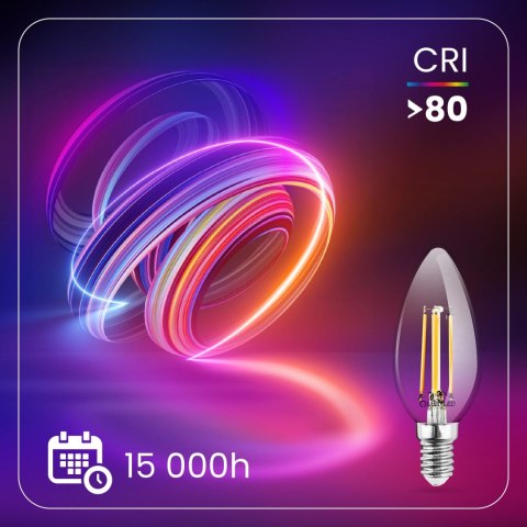 Żarówka LED E14 B35 2W = 25W 249lm 3000K Ciepła 360° Filament Świeczka