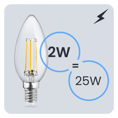 Żarówka LED E14 B35 2W = 25W 249lm 3000K Ciepła 360° Filament Świeczka