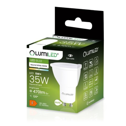Żarówka LED GU10 5W = 35W 470lm 4000K Neutralna 120° LUMILED